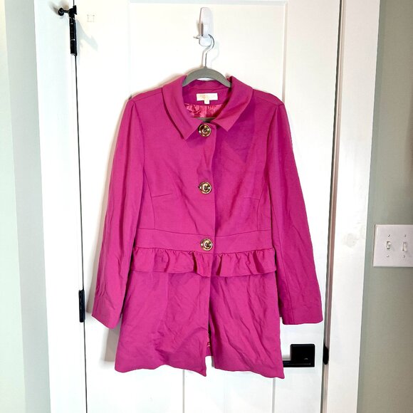 Britt Ryan Bright Barbie Pink Preppy Girly Gold Buttons Parka Peacoat Size 8 - Picture 1 of 5